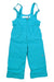 Bright turquoise Obermeyer Girls Snoverall Pant with adjustable straps, front zipper, and side pocket shown flat on white. These insulated ski pants are ideal for keeping girls warm in winter conditions.