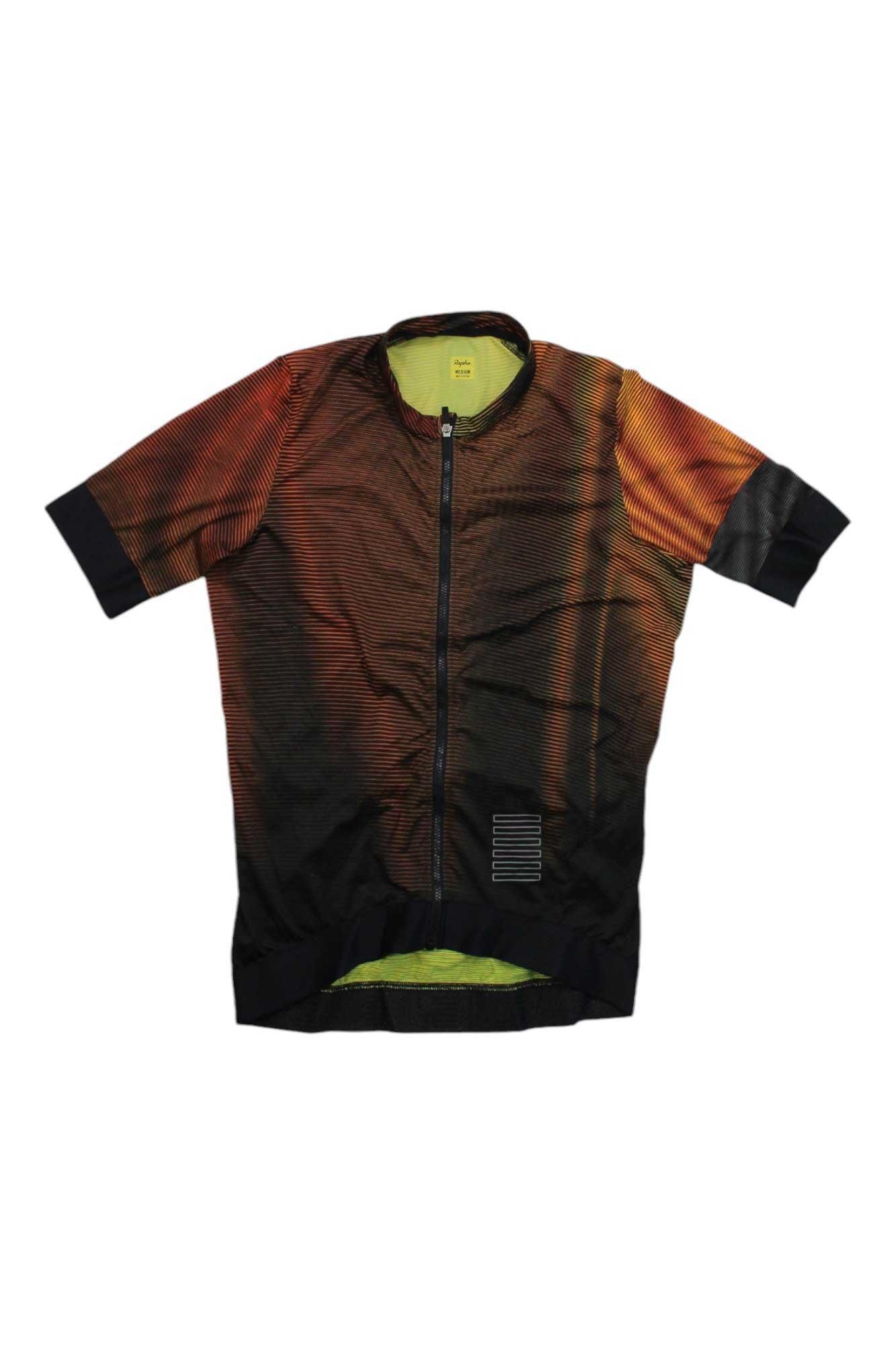 Men's training jersey with full front zipper, brown/orange patterned front, black sleeves