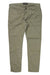 A pair of khaki DU/ER Men's No Sweat Slim Fit Pants featuring front pockets, belt loops, a button waist closure, and the DUER logo on the inner waistband. Made from eco-friendly, moisture-wicking fabric.