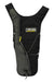 A black and gray Hydrobak Hydration Pack is upright, featuring a ventilated harness, zippered compartment with yellow pull, white reflective piping, and elastic cords across the front.
