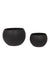 Round black cup/bowl set with two nested bowls, matte finish.