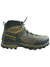 Men's mid hiking boot, dark green mesh upper with yellow trim, lace-up, rugged sole