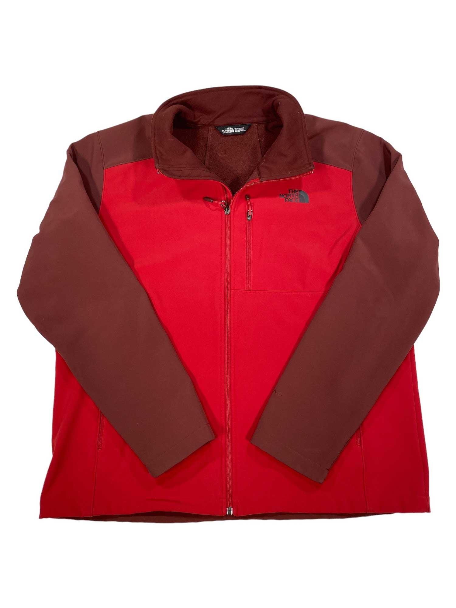 Bionic 2 jacket with red front, dark brown sleeves, full zip and stand collar