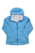 A Black Diamond Women's Treeline Rain Shell in light blue, featuring a front zipper, two side pockets, and a small left chest logo. This waterproof jacket is shown laid flat with crossed sleeves.