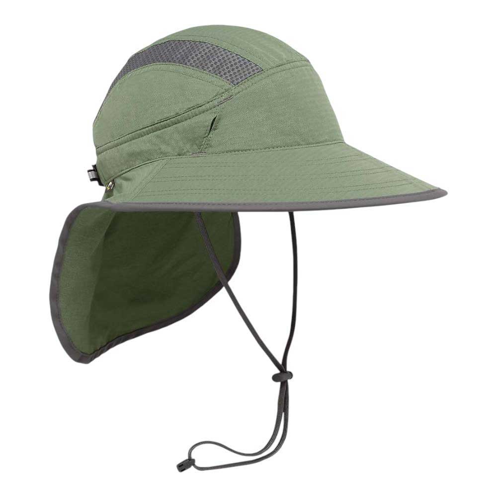 Adventure sun hat in green with mesh panel and adjustable chin strap