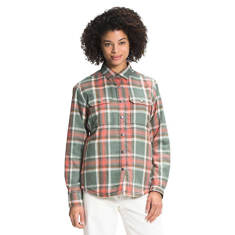 Women’s Campshire shirt in green plaid with red lines, button front and chest pockets