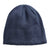 Recycled knit beanie, navy blue with The North Face logo at cuff.