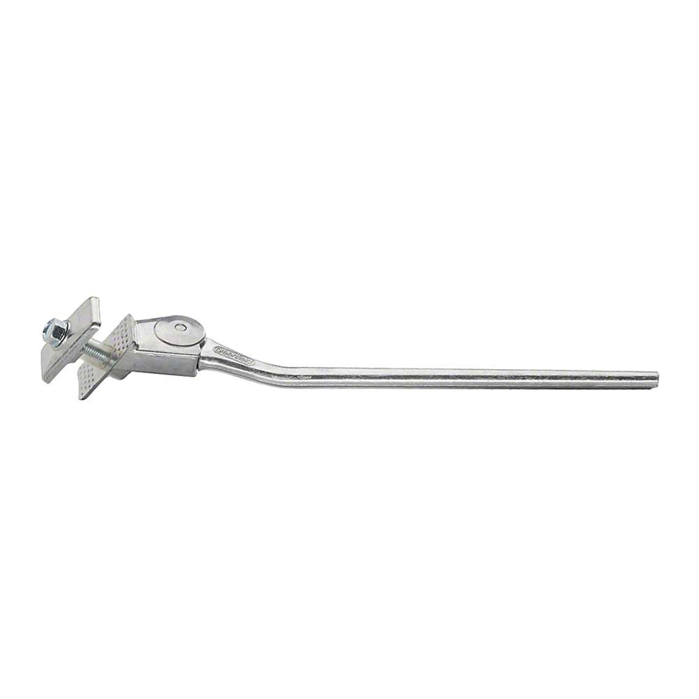 The Greenfield KS2 Kickstand is a lightweight metal rod with an angled adjustable joint, a clamping bracket at one end, and a shiny silver finish—ideal for securing or positioning objects.