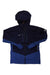 The Mammut Mens Taiss Pro HS Hooded Jacket is a navy blue alpine jacket with a front zipper, two chest pockets, lighter blue sleeve and lower accents, and subtle logo details on the upper left chest and sleeve.