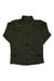 Men's dark green zip-up jacket with stand collar, center front zipper and hand pockets