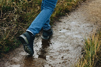  A person walking on a muddy path