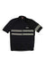 The Rapha Brevet Lightweight Jersey is a black, short-sleeve cycling top with horizontal gray stripes, front zipper, and Rapha logo on the left chest—ideal for style and performance.