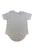 The Tasc Womens Longsline T-Shirt - Printed is a light gray organic cotton top with short sleeves, V-neck, and curved hem, shown laid flat on a white background.