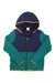 The Womens Mountain Sweatshirt Hoodie 3.0 features green sleeves and lower body, a navy blue upper body and hood, orange trim, and a black front zipper. Inspired by classic The North Face hoodie style for outdoor comfort.