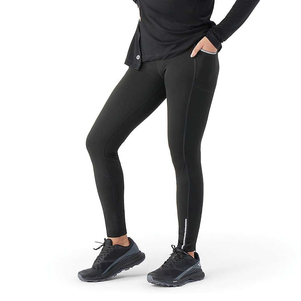 Smartwool women's merino fleece tights, black, side hip pocket detail