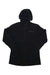 The Norrona Women's Falketind Alpha90 Insulated Zip Hood is a black zip-up outdoor jacket with long sleeves, a chest pocket, subtle logos on the chest and left sleeve, and breathable Polartec Alpha insulation, shown laid flat on a white background.