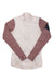 The Rapha Women’s Pro Team Long Sleeve Training Jersey is shown flat on a white background, featuring a white body, light mauve sleeves, and a small dark navy patch on the upper right sleeve.