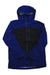 A Salomon Men's Force 3L Jacket in blue with a black front panel and zippered front, made from 3-layer stretch fabric for breathable weather protection, shown laid flat on a white background.