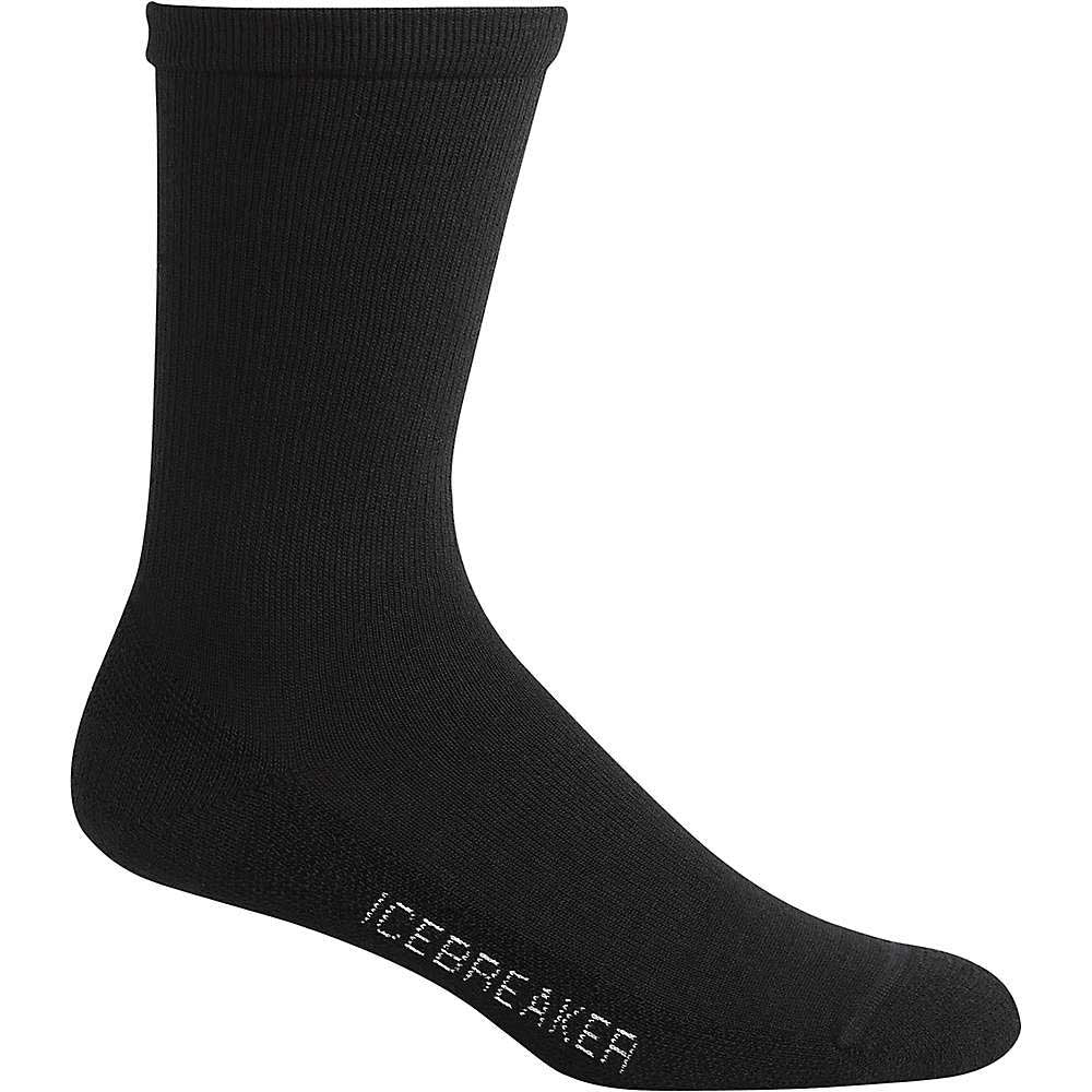 The Icebreaker Womens Lifestyle Light Crew Sock is a single black, lightweight wool crew sock with "ICEBREAKER" in white on the sole, shown on a plain white background.