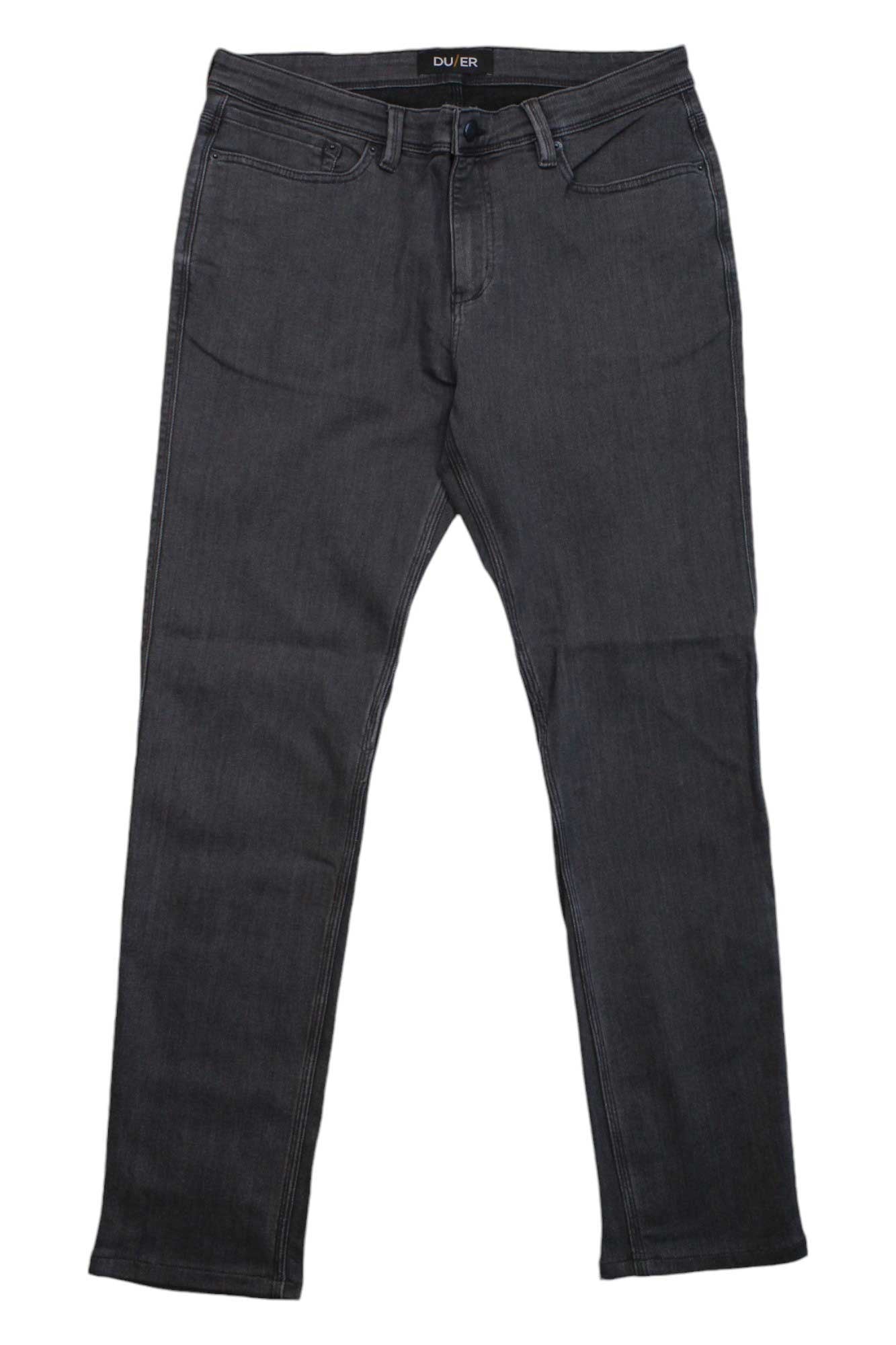 Men's slim-fit performance denim jeans in dark grey wash, button fly, 5-pocket.
