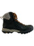 Women's hiking boot with padded collar, dark upper, brown lace-up, rubber outsole tread