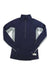 The Artilect Women's Flatiron 185 1/4 Zip Top is a navy quarter zip pullover with light gray patterned inner sleeves, shown laid flat on a white background. Its moisture-wicking fabric keeps you comfortable during any activity.