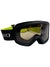 Kids ski goggle with black frame, lime strap, clear-to-green mirrored lens