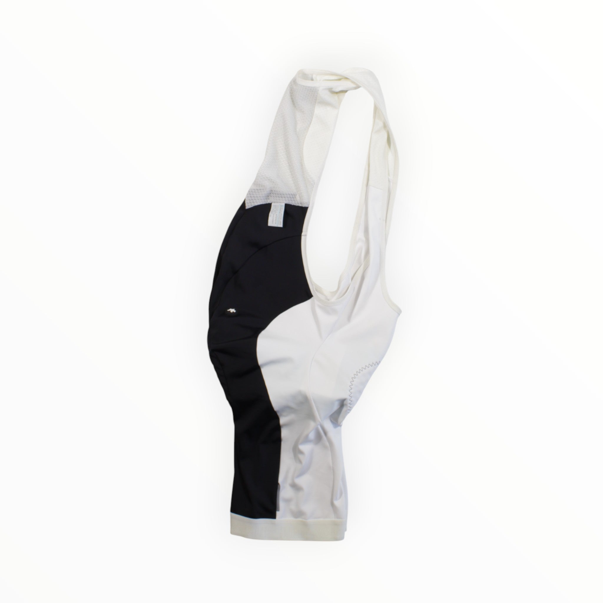 The Mens ASSOS F1 13 S5 Campionissimo Bib Shorts are black and white, sleeveless cycling bib shorts with mesh straps, shown against a plain white background—ideal for high-performance cycling.