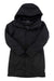 The Arcteryx Womens Patera Parka is a long black hooded winter coat with front zipper and snap closure, shown flat on a white background. This insulated, padded parka features a high collar for warmth and waterproof protection.