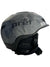 The Pret Men's Fury X Ski Helmet features a gray camouflage pattern, black trim, adjustable chin strap, ventilation holes, side barcode sticker, and an ultra lightweight design for maximum comfort.