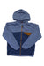 Kids fleece zip hoodie jacket, navy blue with orange-trim pocket