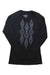 Black women's long-sleeve scoop top with gray ikat-style diamond graphic