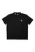 A plain black Carhartt Men’s Contractors Work Pocket Polo T-Shirt with a small rectangular logo patch on the left chest and a buttoned collar.
