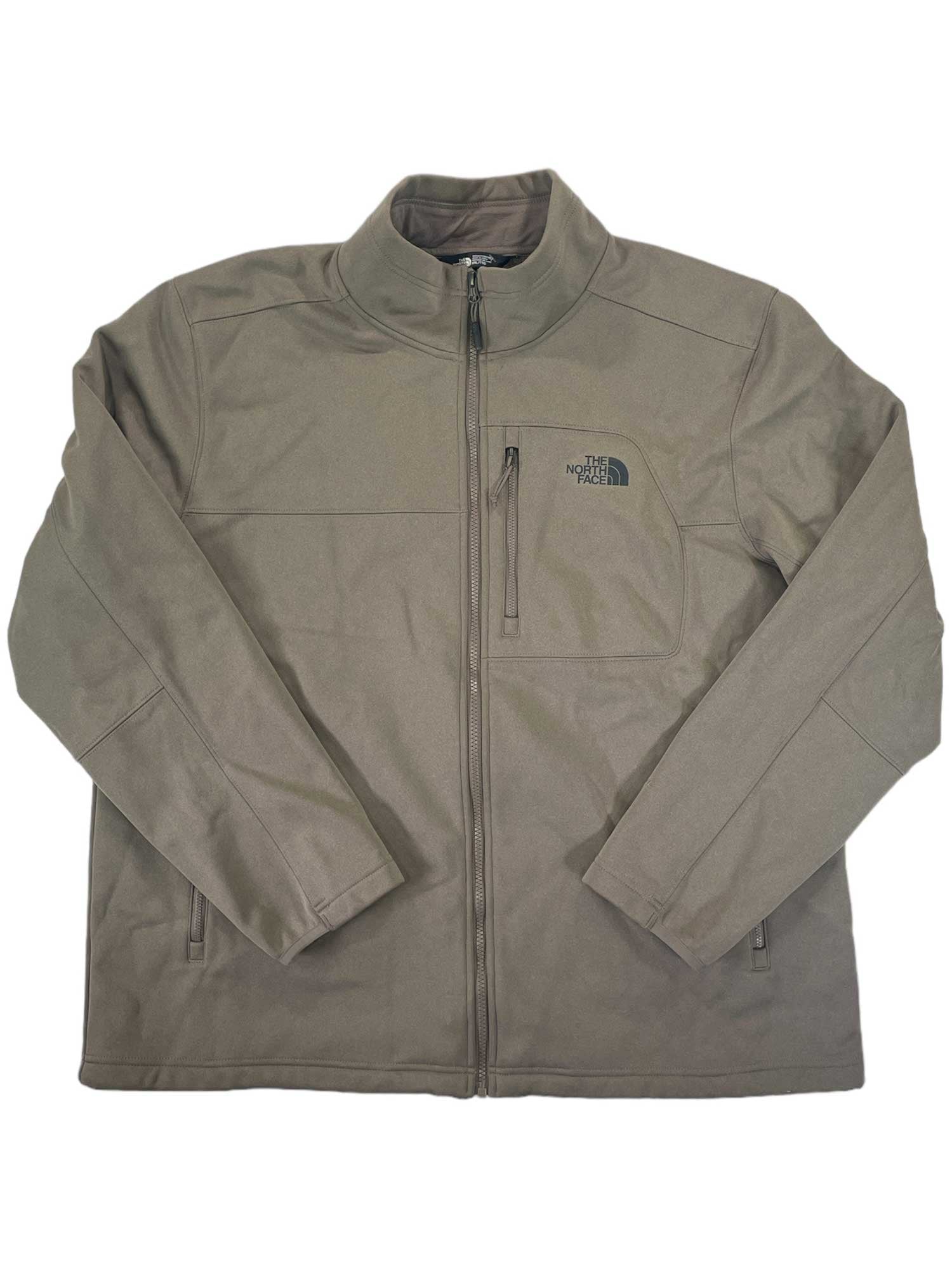 Men's full-zip jacket with stand collar, taupe-grey, zip pockets and logo chest