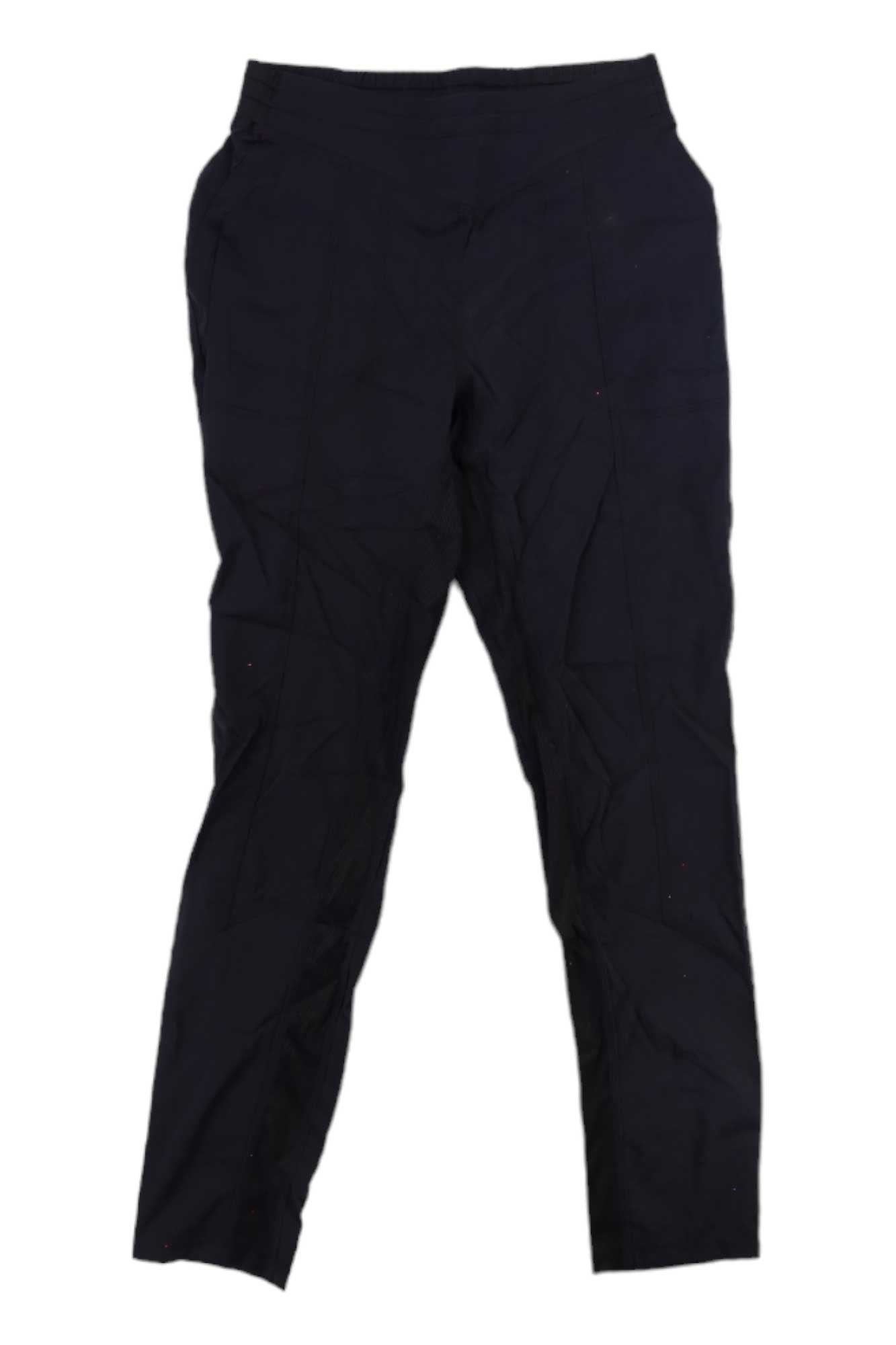 Women's black pants with elastic waistband and cargo pockets, ankle length