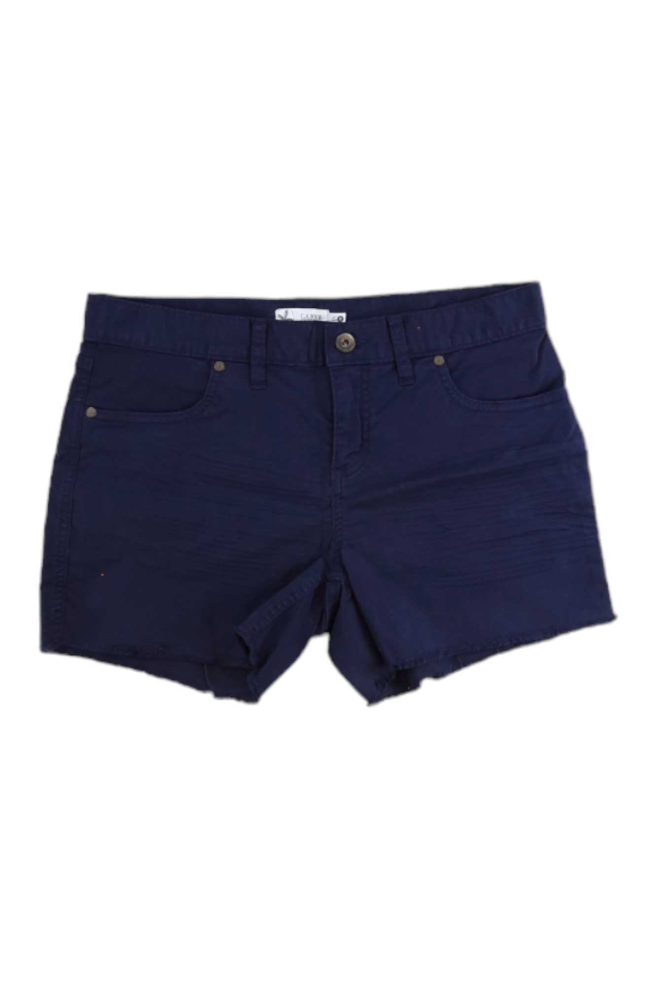 The Carve Designs Womens Oahu Twill Short in dark blue features front and back pockets, belt loops, and a button closure—stylish and perfect for casual days or trips to the water. Displayed on a white background.