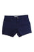 The Carve Designs Womens Oahu Twill Short in dark blue features front and back pockets, belt loops, and a button closure—stylish and perfect for casual days or trips to the water. Displayed on a white background.