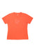 The Norrona Womens /29 Cotton Viking T-Shirt is an organic cotton tee in bright orange, featuring a subtle face graphic in a slightly darker orange at the center chest. Women's casual style, shown flat on a white background.