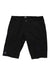 The 7mesh Mens Farside Long Short is a pair of black, knee-length cycling shorts with side pockets, belt loops, front button closure, adjustable waist for comfort, and a small white geometric logo near the left hem.