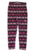 Kids pink patterned snow pants with elastic waistband and tapered legs