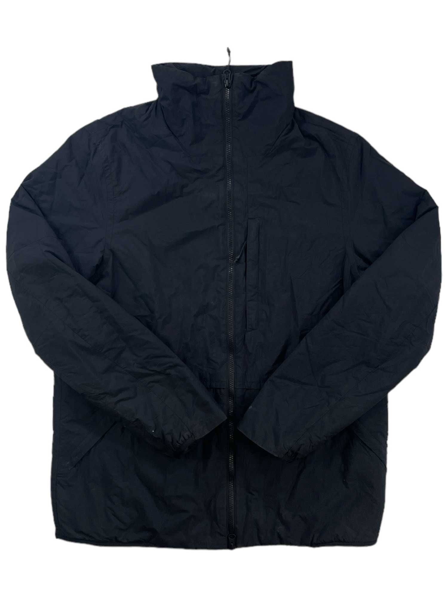 Men's insulated zip-up jacket, black with quilted-look panels and elastic cuffs