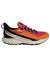 Women's trail shoe with orange/fuchsia knit upper, black laces, white-speckled sole