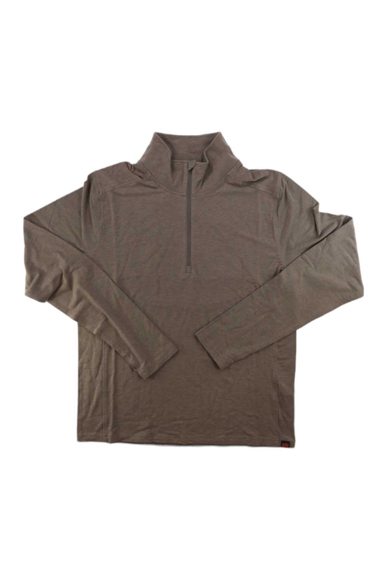 Men's 1/2-zip active top in dark brown with stand collar and long sleeves