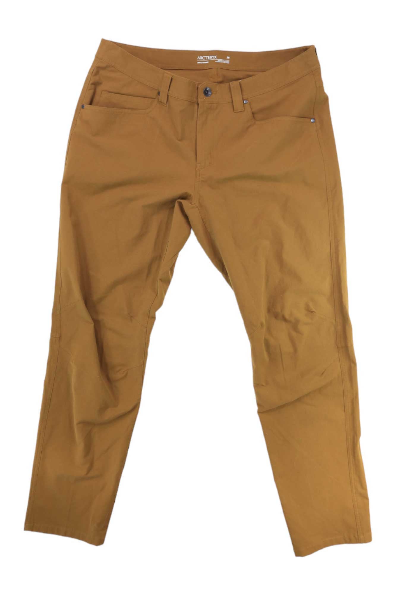 Men's Levon pants in brown with button fly, belt loops, and front pockets