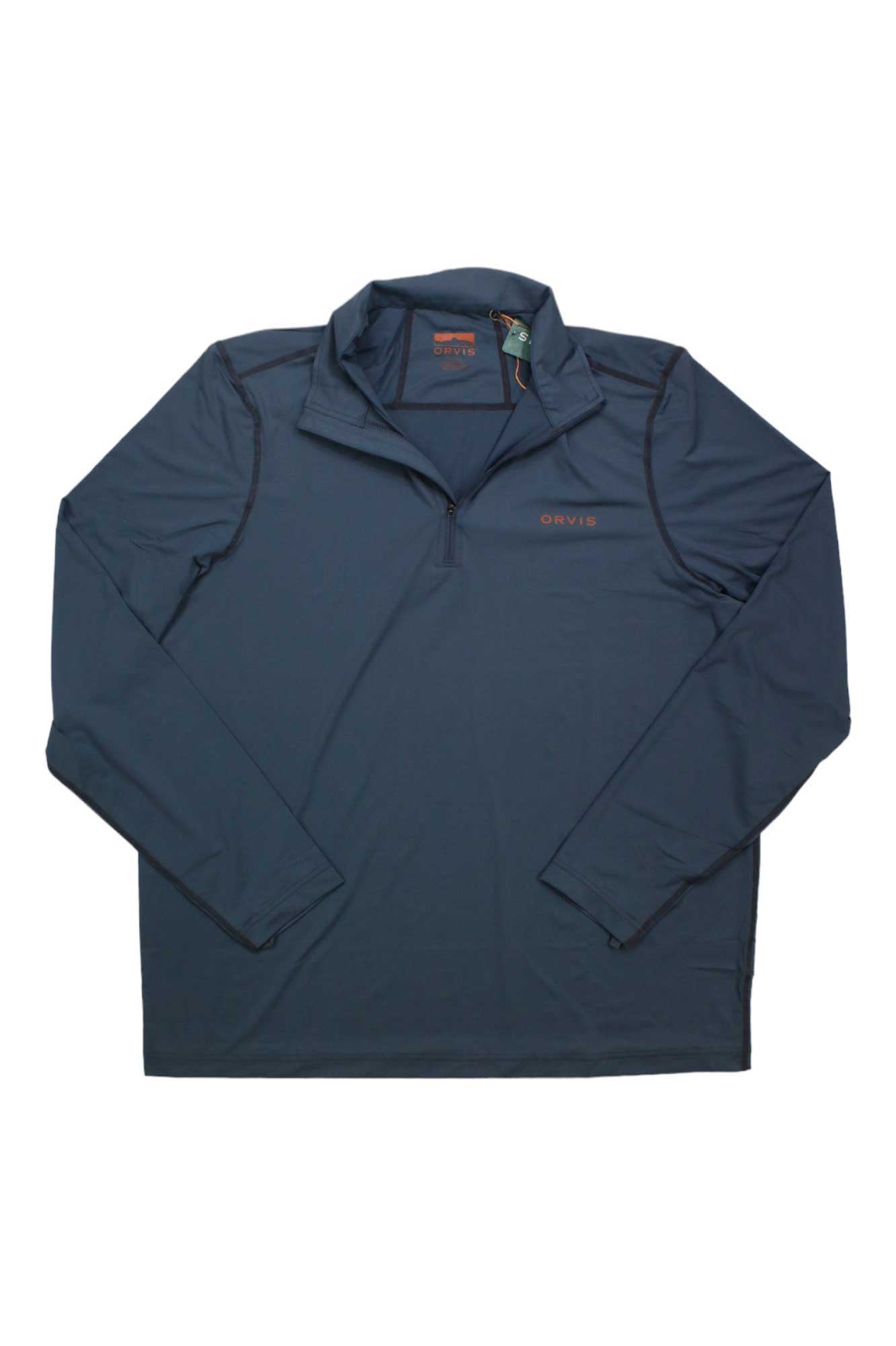 Men's quarter-zip sun defense pullover, dark navy, long sleeves, stand collar