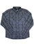 The Lightweight Plaid Button Up is a long-sleeve flannel shirt with a collar, two chest pockets, and a black and gray plaid pattern.