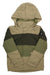Boys insulated zip-front hooded jacket in olive with black and green color panels