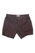 A pair of Carve Designs Womens Oahu 6 Inch Shorts in brown, made from organic cotton with button and zip closure, front and back pockets, and raw hems, is laid flat on a white background.