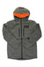 Gray hooded jacket with orange-lined hood, front zipper, HH logo
