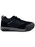 Men's trail shoe, black upper with dark gray sole and lace-up closure